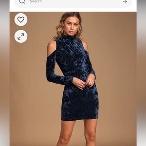 Lulu’s A Little Crush Navy Blue Velvet Cold-Shoulder Bodycon Dress